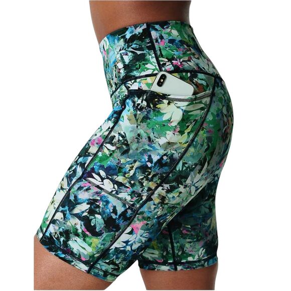 Sweaty Betty Super Sculpt Blue Green Floral Print High-Rise Bike Shorts Size XS - Picture 3 of 14